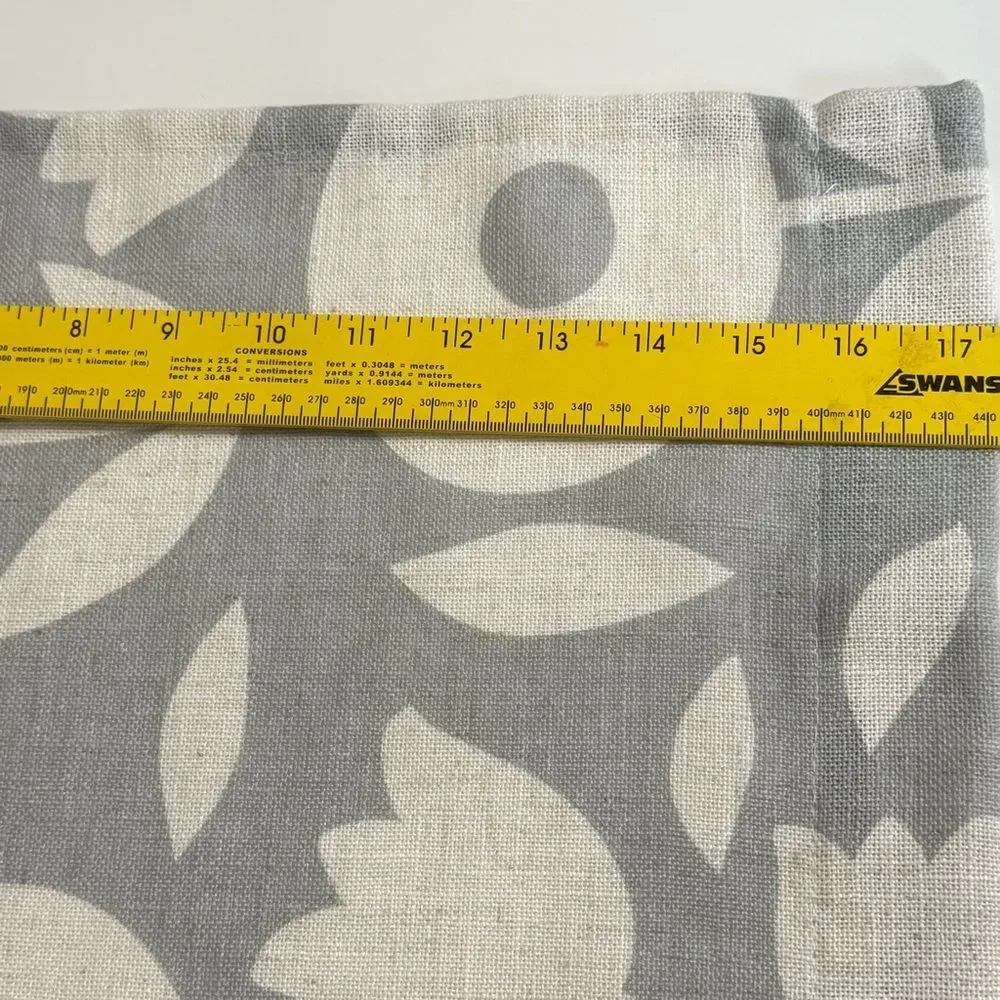 Grey White Modern Floral Linen Look Valance Curtain 60x17”